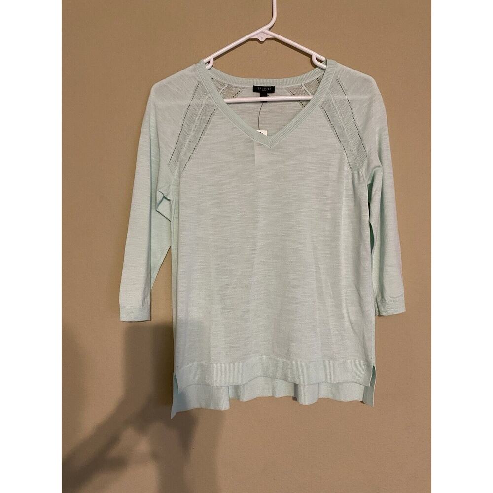 Talbots Sweater Womens Small Petite Teal 3/4 Sleeve V Neck Knitted New With Tag